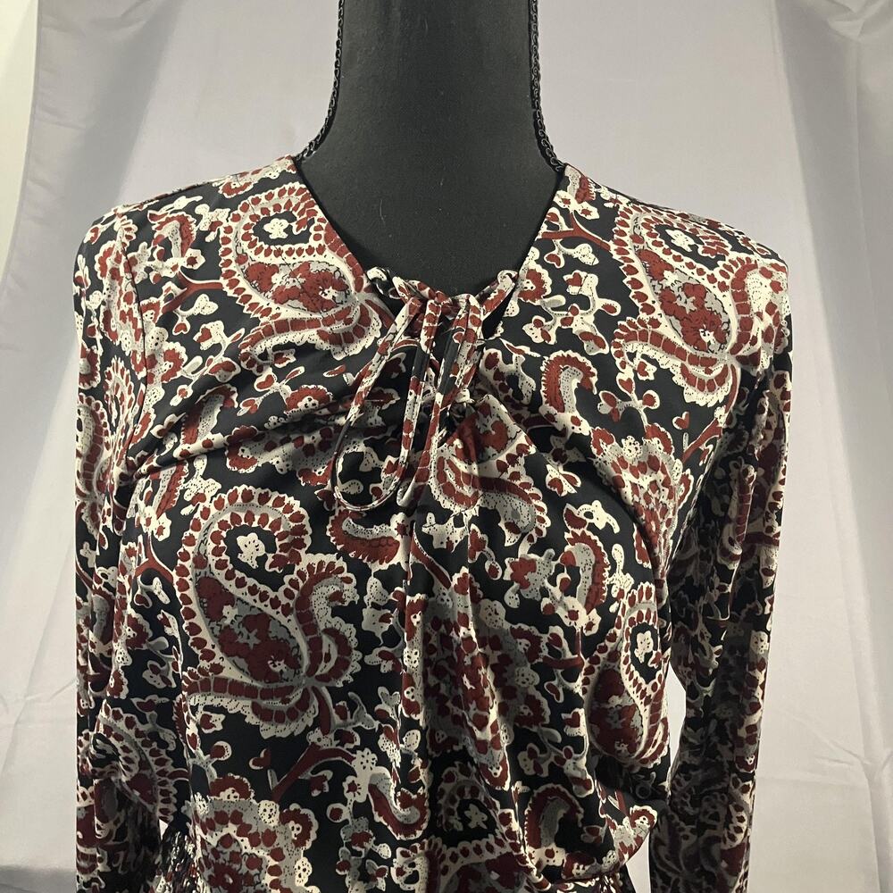 Veronica M Dress Womens Medium Black Burgundy Paisley Long Sleeve Boho‎ USA Made - Picture 3 of 15